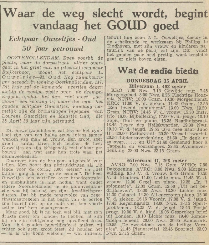 Lourens Ouweltjes en Maartje Oud 50 jaar getrouwd